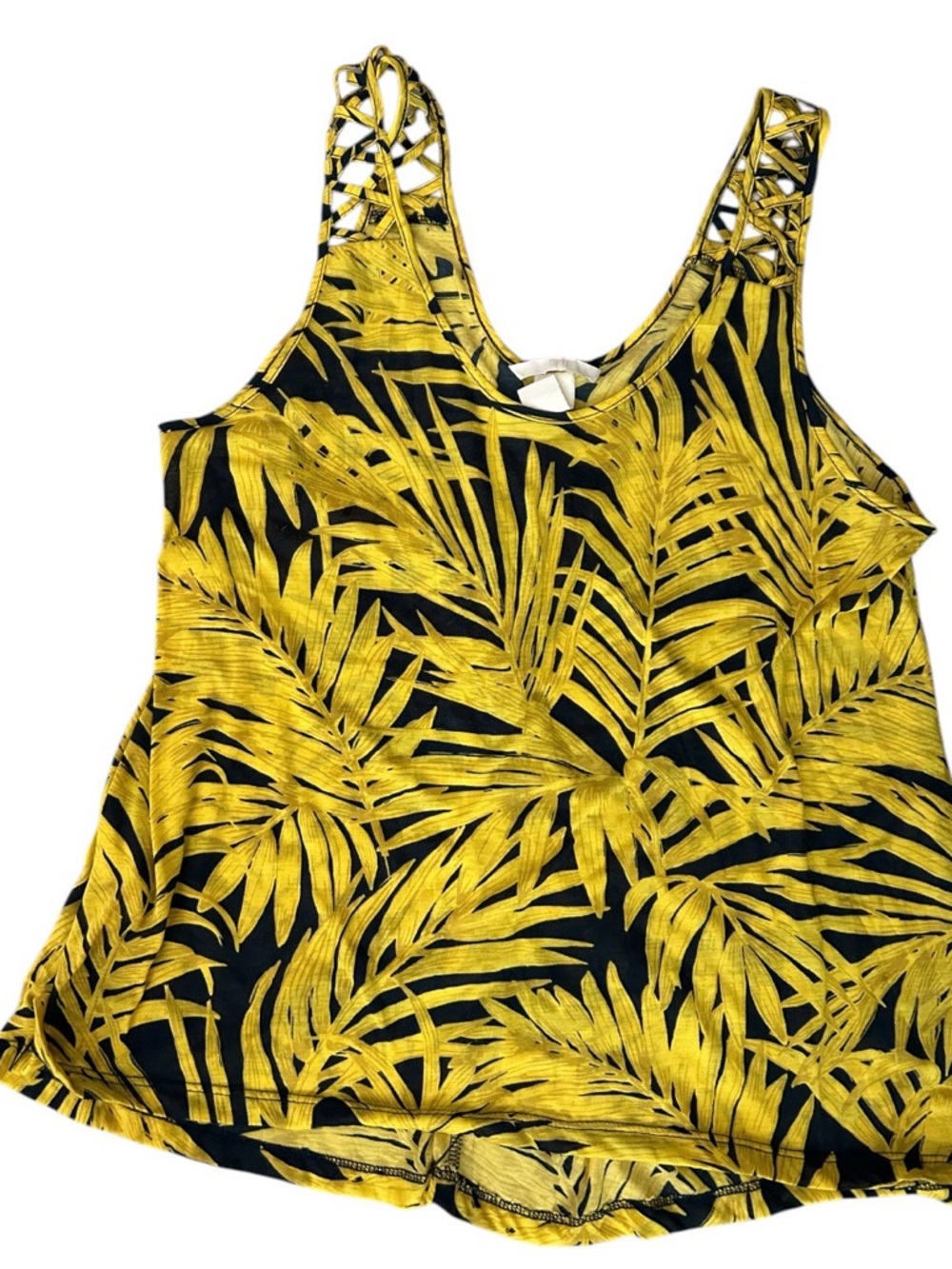 H&M Yellow Palm-Print Tank Top - Women's Sleeveless Summer Top Sz M